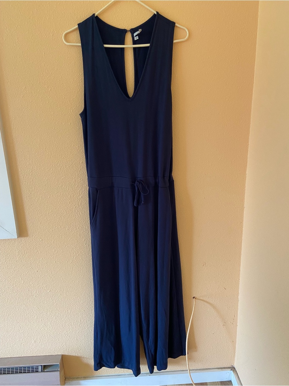 Quince Navy Blue Sleeveless Wide Leg French Terry Modal Jumpsuit Romper, Large